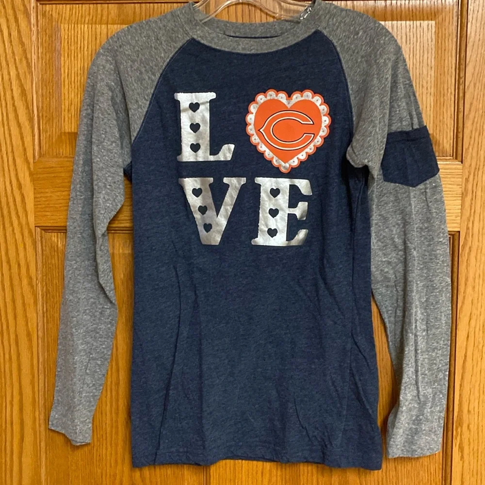 NFL Chicago Bears Girls Youth Large 14/16 Long Sleeve Football Shirt Navy Gray
